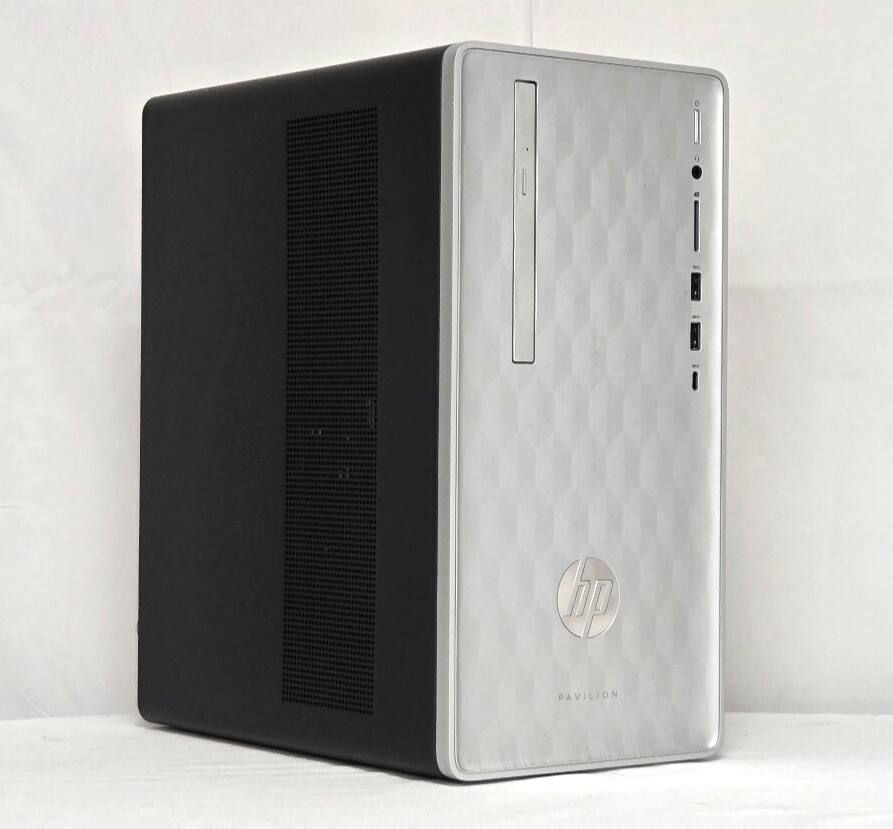 Angle. HP - Pavilion 590-P0127C Mini Tower Desktop PC Computer Intel Core i5-8th Gen 16GB Ram 256GB SSD Windows 11, Wired KB & Mouse.