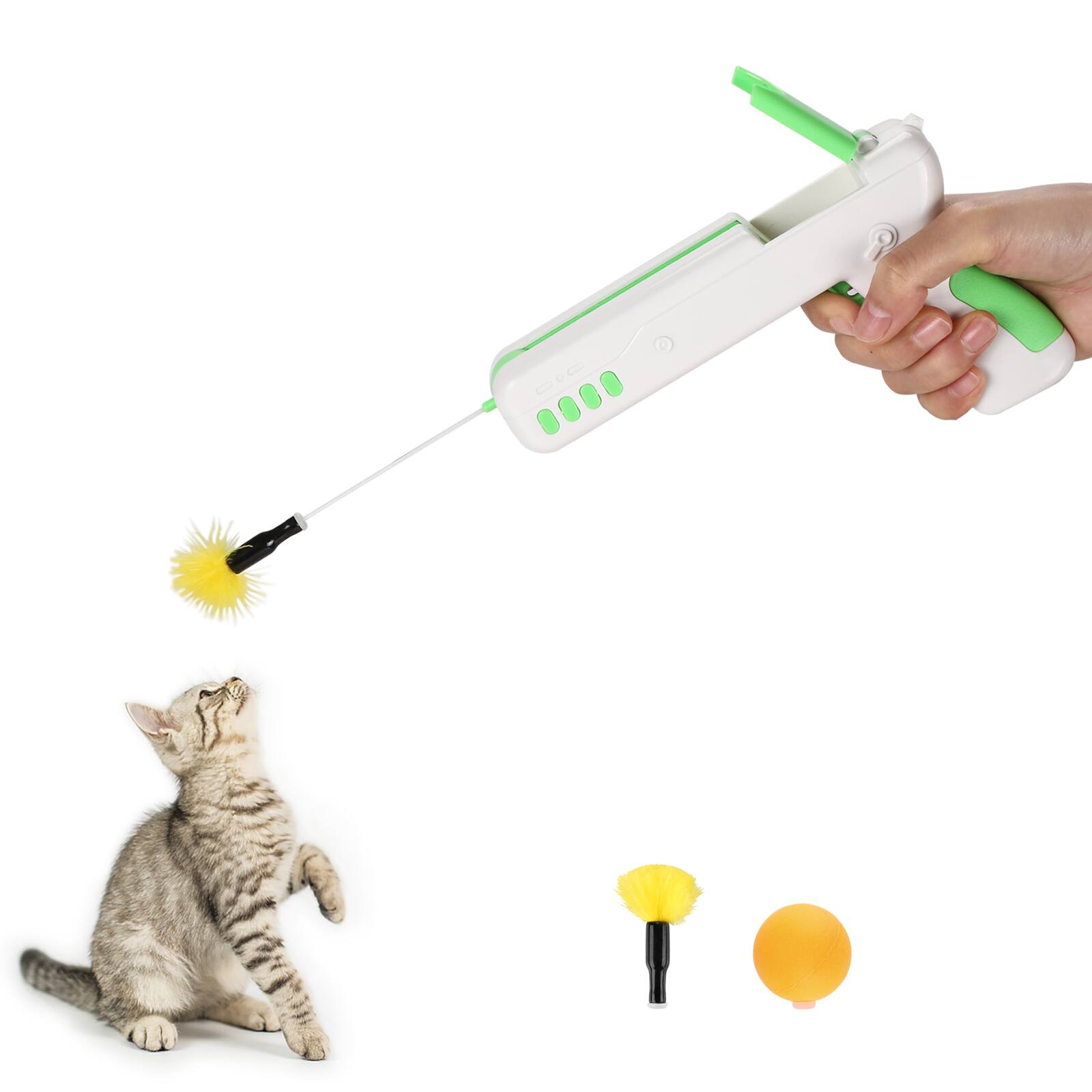 Alt View 1. Ownpets - Interactive Cat Toy Gun Cat Stick Toy with Ball & Feather - Green.