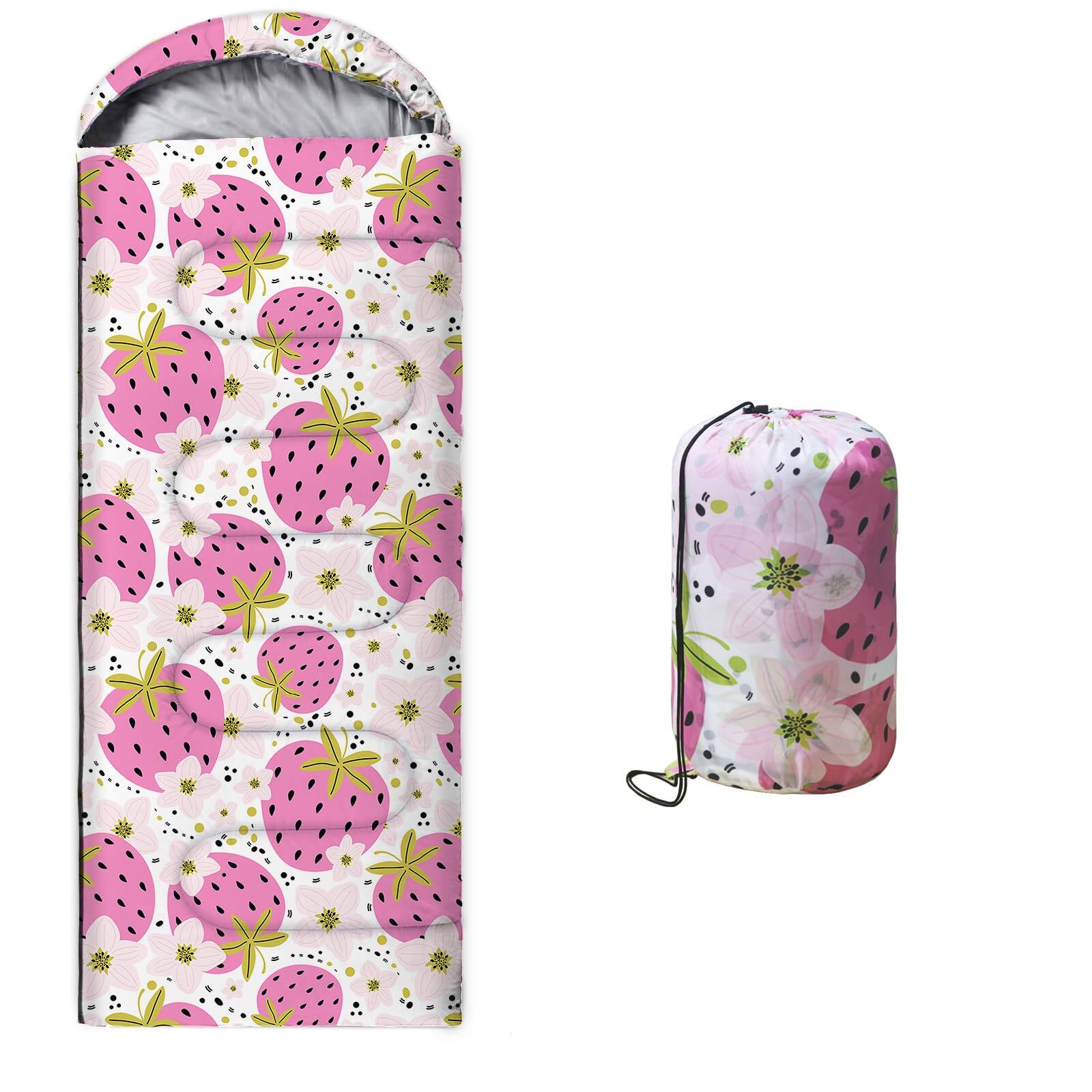 Skar Audio - Camping Sleeping Bag 3 Season Warm & Cool Weather Summer Spring Fall Lightweight Waterproof For - 50-80°F Everyday 3 Season - Strawberry