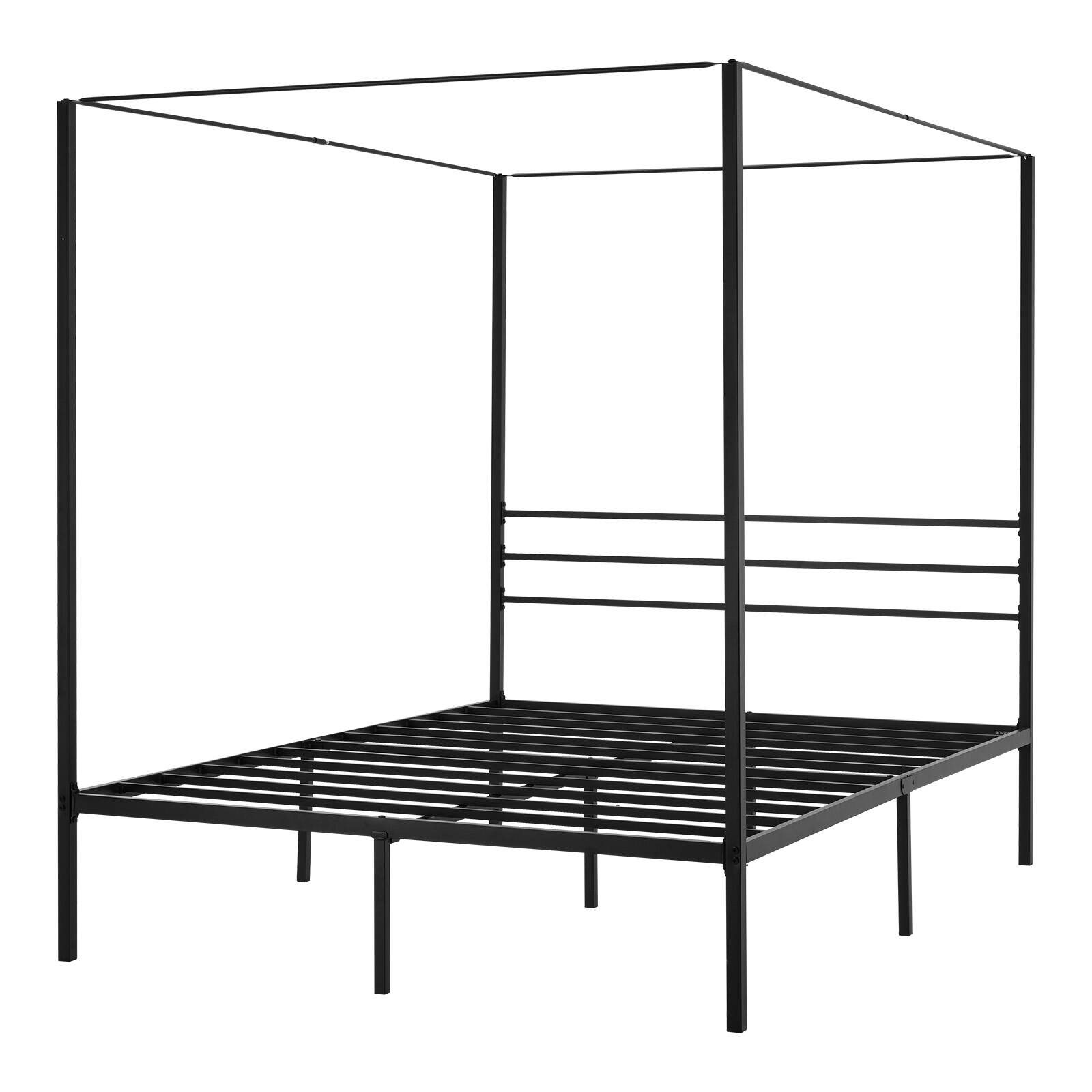 Alt View 5. VEVOR - Queen Size Canopy Bed Frame, Metal Canopy Bed with Four Posters Design, Heavy Duty Steel Slats Support - Black.