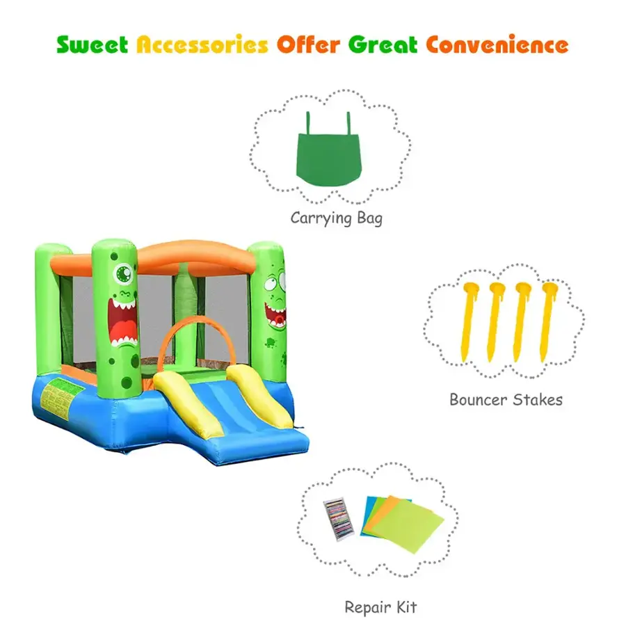 Sweet Accessories Offer Great Convenience: Carrying Bag, Bouncer Stakes, Repair Kit.
