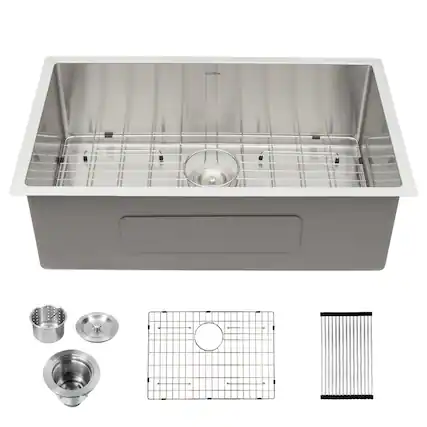 Front. Lordear - 30x18 Inch Undermount kitchen Sink Under Mount 16 Gauge T304 Stainless Steel Single Bowl sink - Stainless steel.