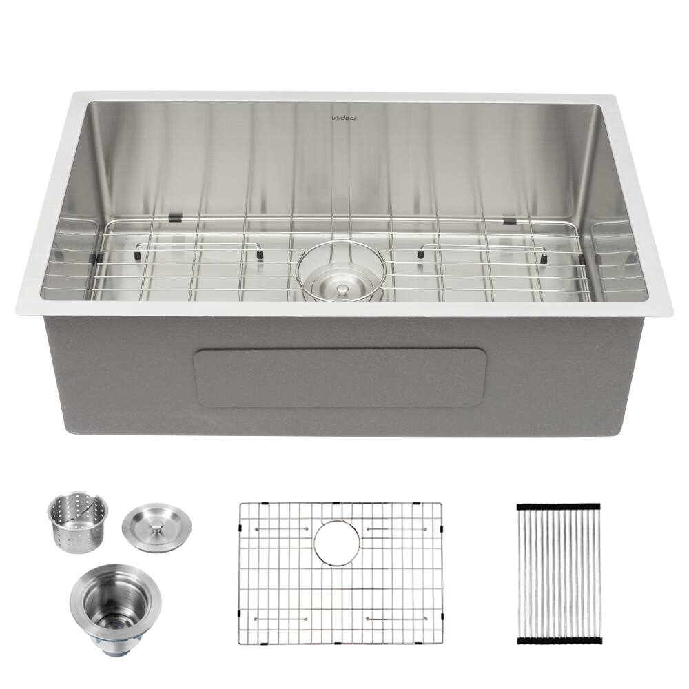 Front. Lordear - 30x18 Inch Undermount kitchen Sink Under Mount 16 Gauge T304 Stainless Steel Single Bowl sink - Stainless steel.