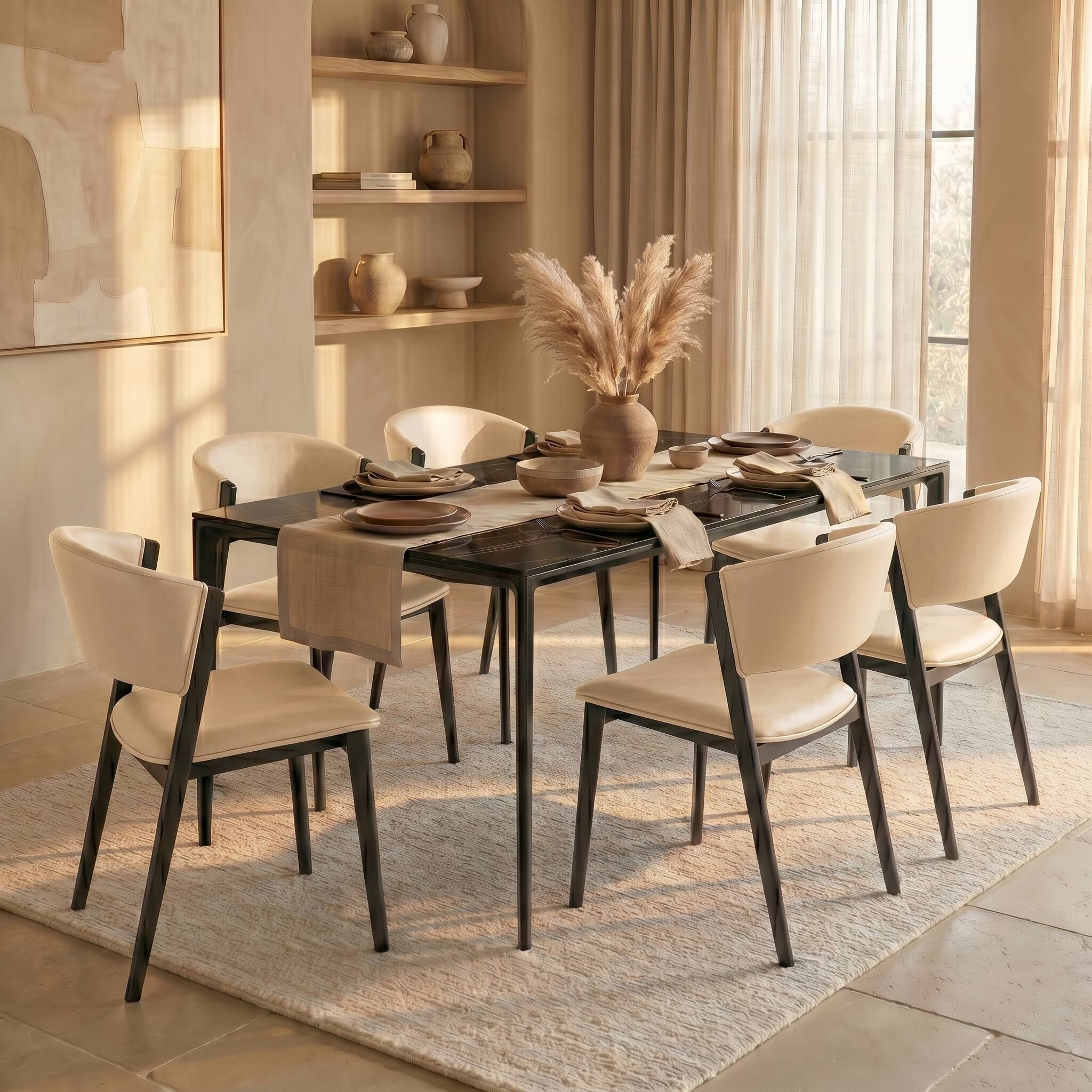 Left. LeisureMod - Aspen Modern Leather Dining Chair with Iron Legs & High-Density Foam - Fully Assembled - White.