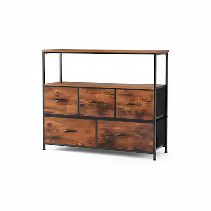 Front. AOITUN - Versatile Tv Stand with 5 Fabric Drawers Dresser for Dorm, Bedroom, and Living Room Storage - brown.