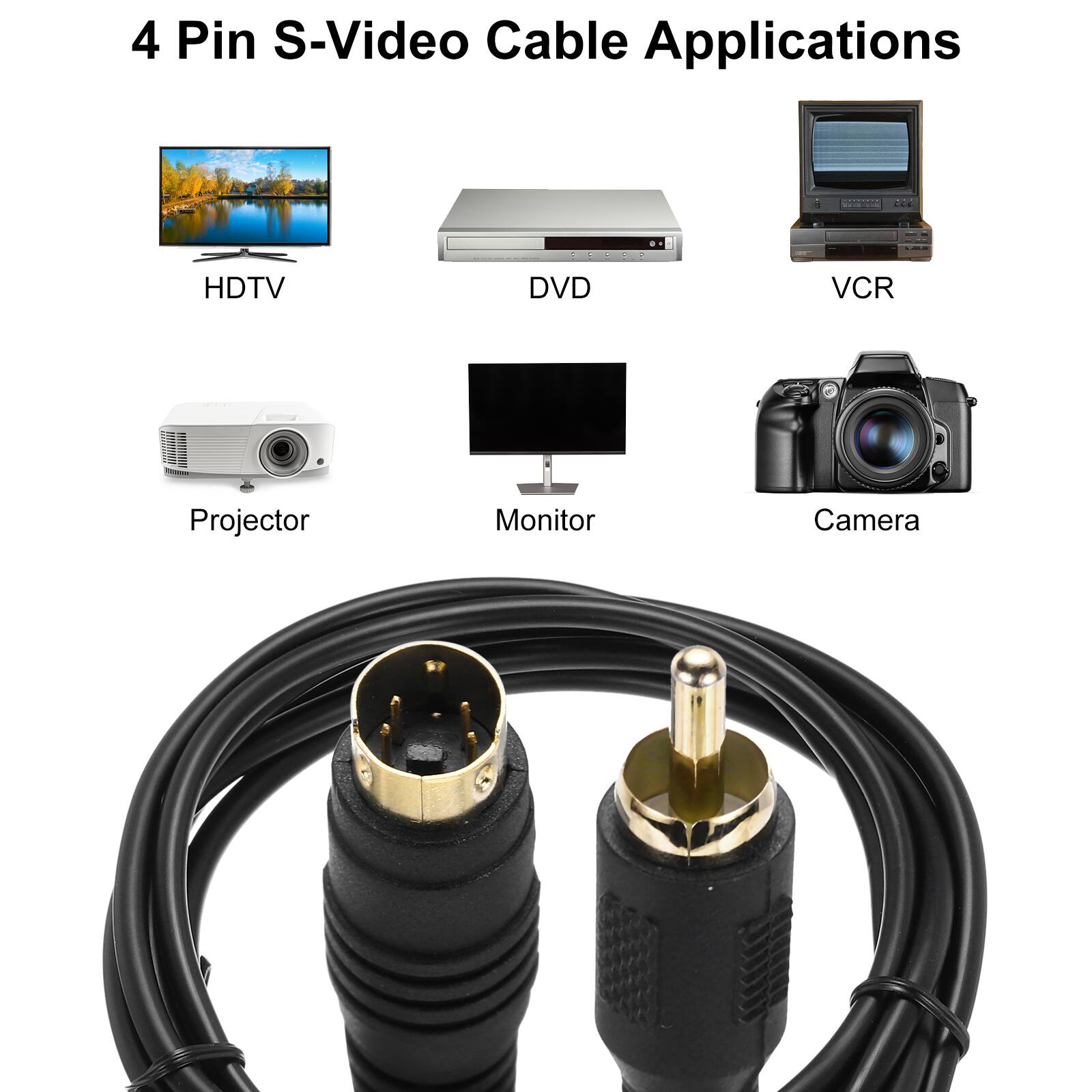 4 Pin S-Video Cable Applications

- HDTV
- DVD
- VCR
- Projector
- Monitor
- Camera