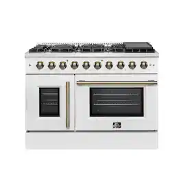 Forno Appliances - Galiano 5.36 Cu. Ft. Freestanding Double Oven Gas Convection Range with Left-Swing Door - White