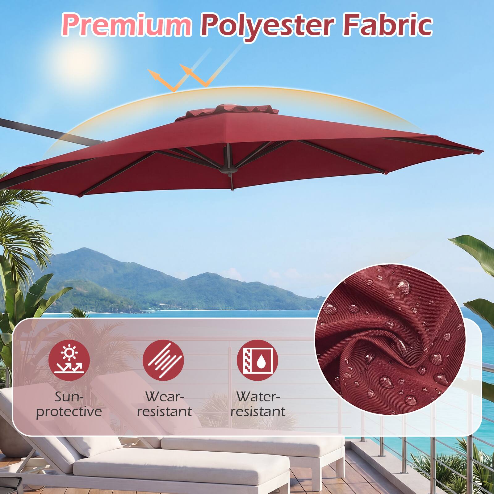 Premium Polyester Fabric

- Sun-protective
- Wear-resistant
- Water-resistant