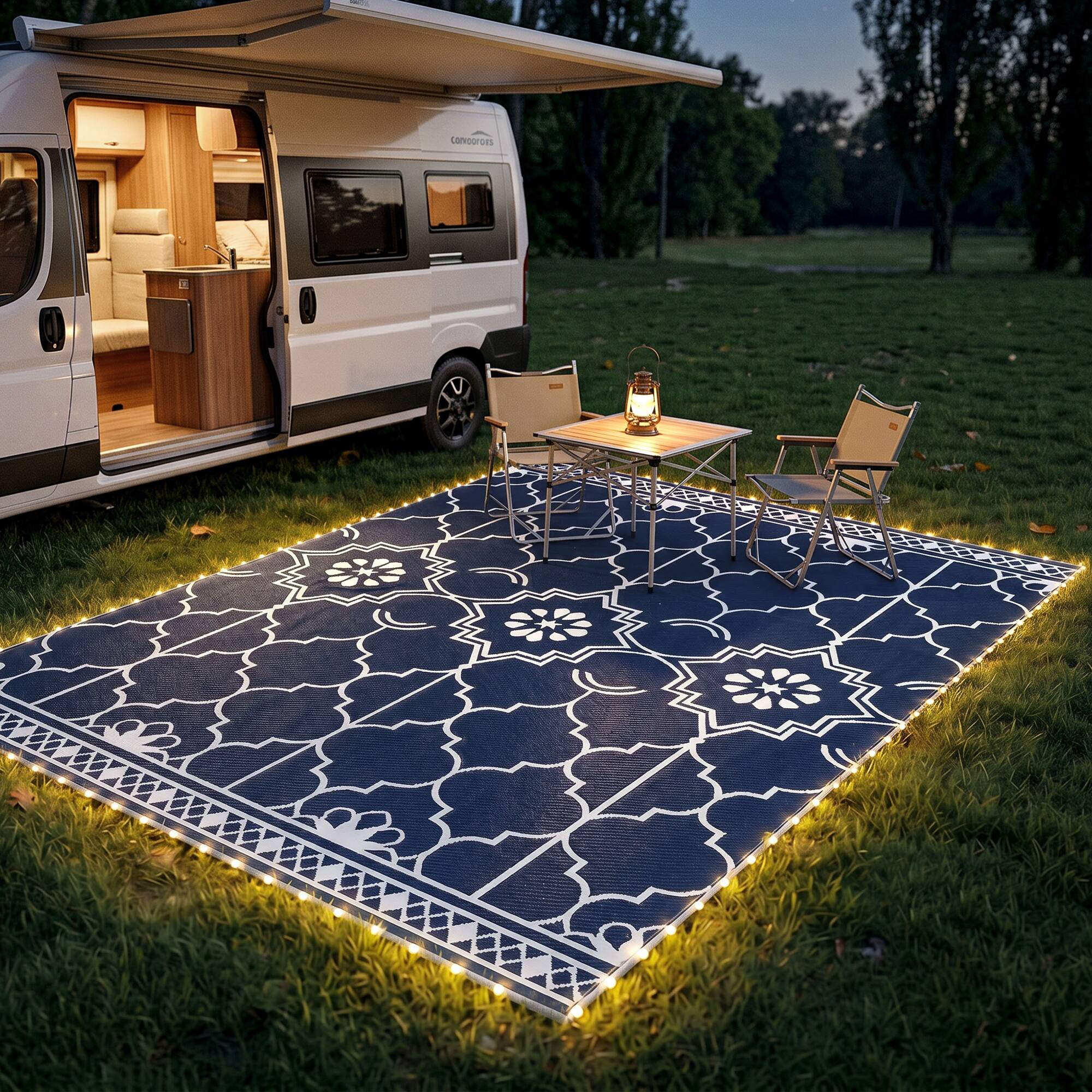 Alt View 1. Outsunny - Outdoor Rug Carpet with LED Lights - Blue.