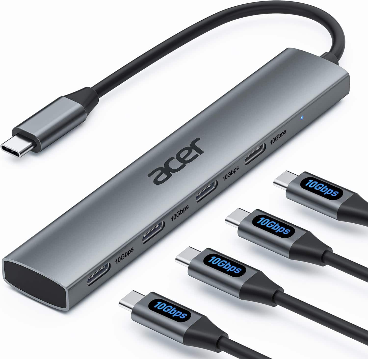 Acer - USB C Hub, 10Gbps Type C Splitter with 4 USBC 3.2 Port, High Speed Type C Multiport Adapter - Gray