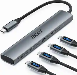 Acer - USB C Hub, 10Gbps Type C Splitter with 4 USBC 3.2 Port, High Speed Type C Multiport Adapter - Gray