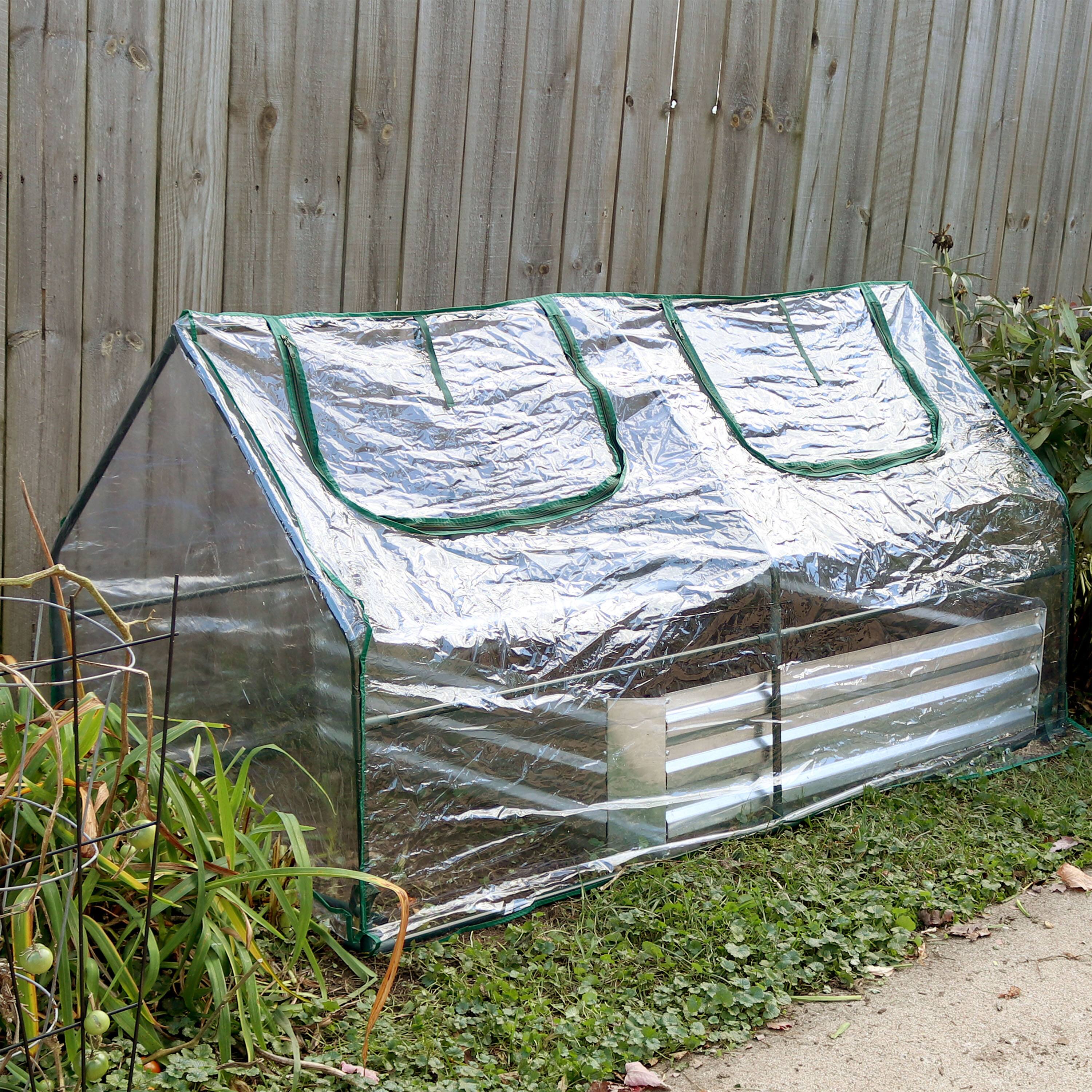 Alt View 3. Sunnydaze - Iron PVC Cover Mini Cloche Greenhouse with Zipper - Clear.