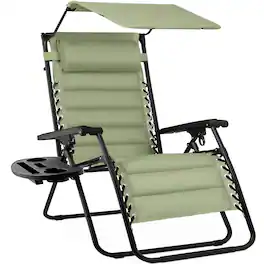 Best Choice Products - Oversized Padded Zero Gravity Chair w/ Canopy Headrest Cup Holder Side Tray - Sage Green