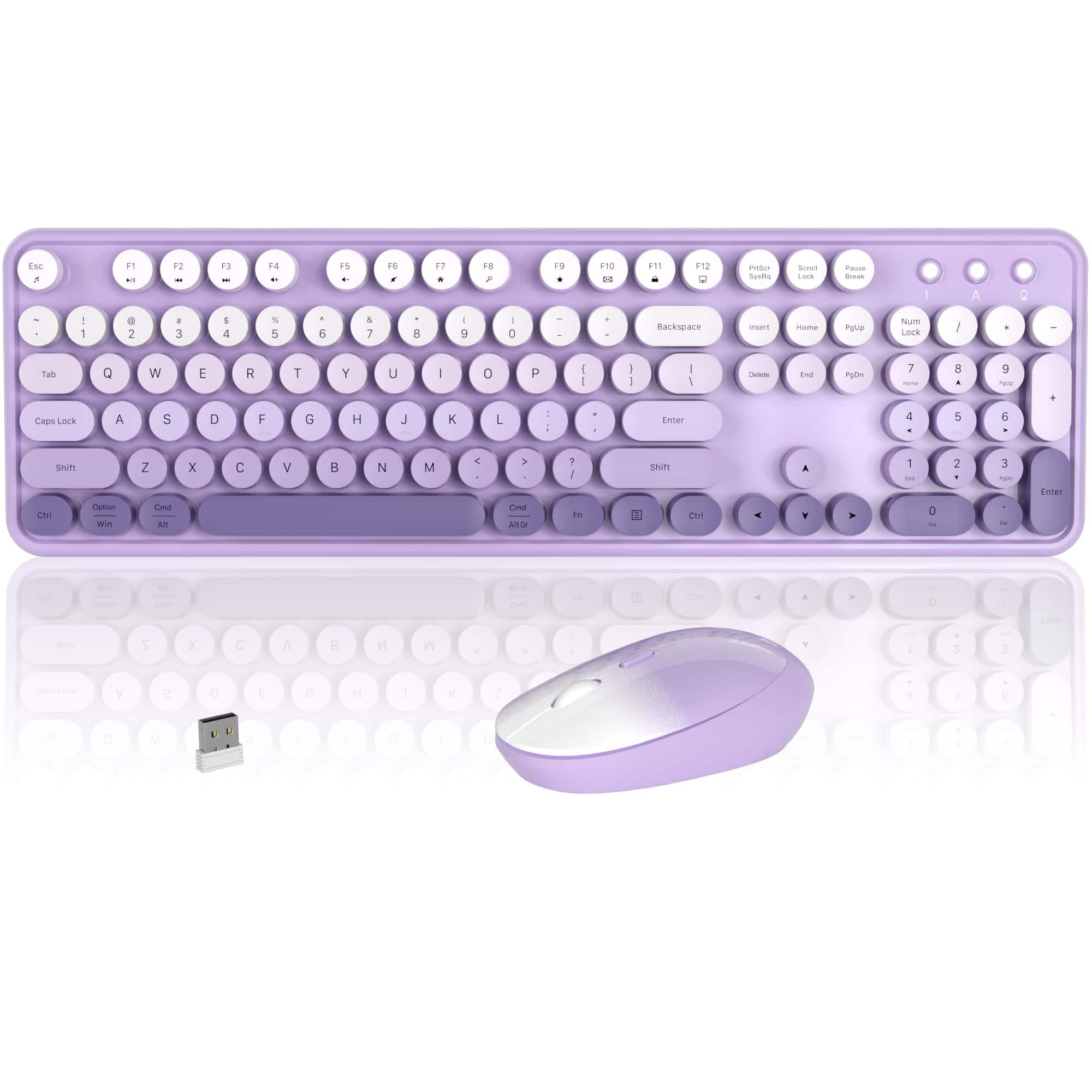 Live At Space - Colorful Wireless And Mouse Combo hz Retro Cute Round Keycaps 104 Keys Full-sized Set With Button For Pc Laptop Desktop - Purple Gradient