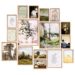 VEVOR - 16 PCS Framed Wall Art Prints, Vintage Eclectic Art Decor, Gallery Wall Prints with 3 Sizes for Flexible Combinations - Walnut
