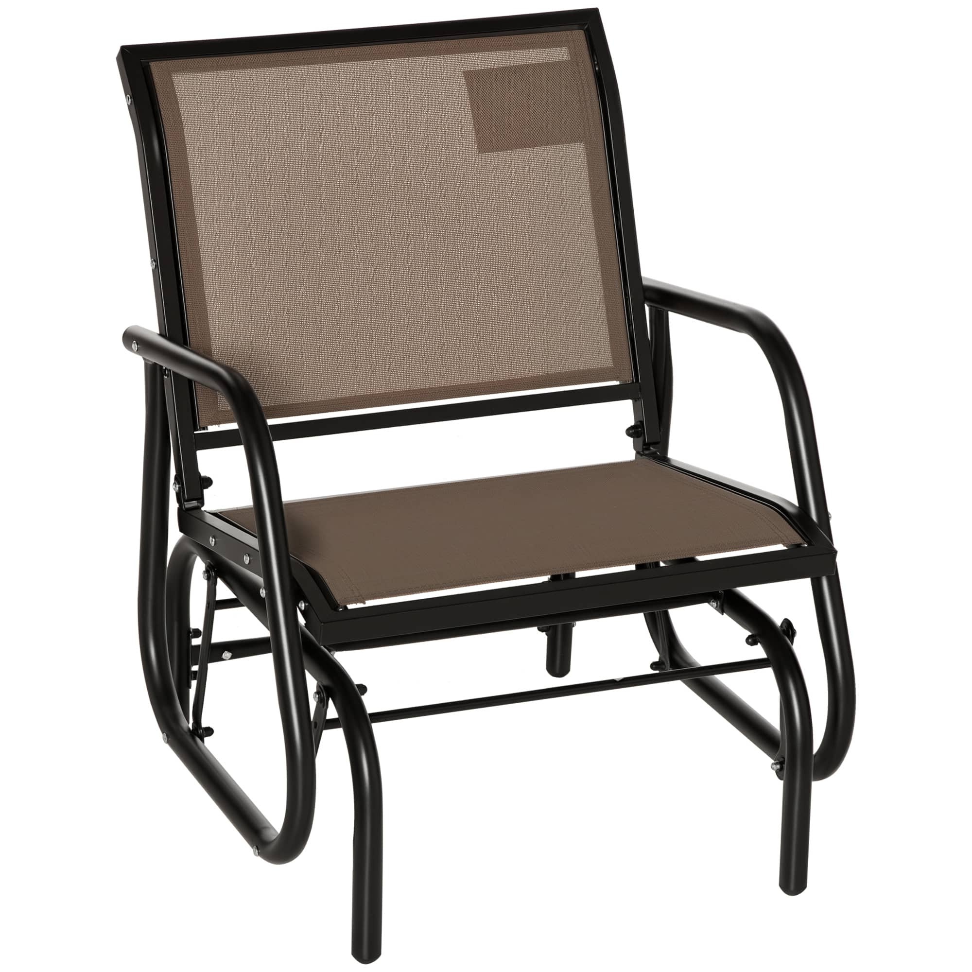 Outsunny - Porch Glider, Metal Frame Swing Glider Chair with Breathable Mesh Fabric, Curved Armrests and Steel Frame for Garden - Brown