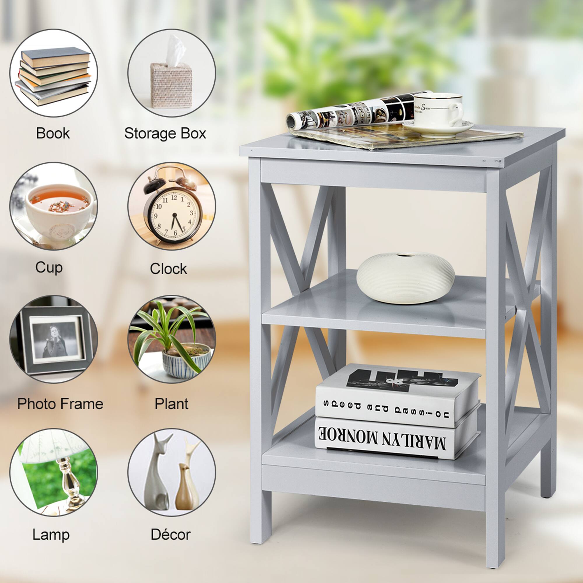 Book Storage Box a1 30 9 5 7 12 5 I 2 3 4 o I Cup Clock Photo Frame Plant Lamp Dcor