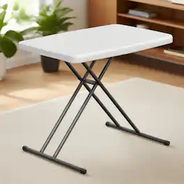Vipbear - 30" Folding Plastic Table, Laptop TV Tray Table Durable Adjustable Height Portable Snack Table,Easy Fold and Storag - White