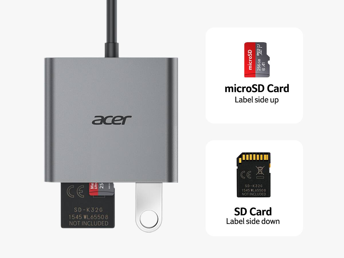 - 021 I2X microSD 256GB A1 microSD Card
- Label side up
- acer Me Ultr 25 CE SD-K32G SD 1545 WL65508 NOT INCLUDED
- CE SD-K32G 1545 L65508 NOT INCLUDED
- SD Card
- Label side down