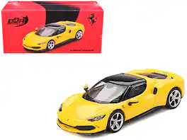 Ferrari 296 GTB Giallo Modena with Black Top 1/64 Diecast Model Car by BBR - Yellow