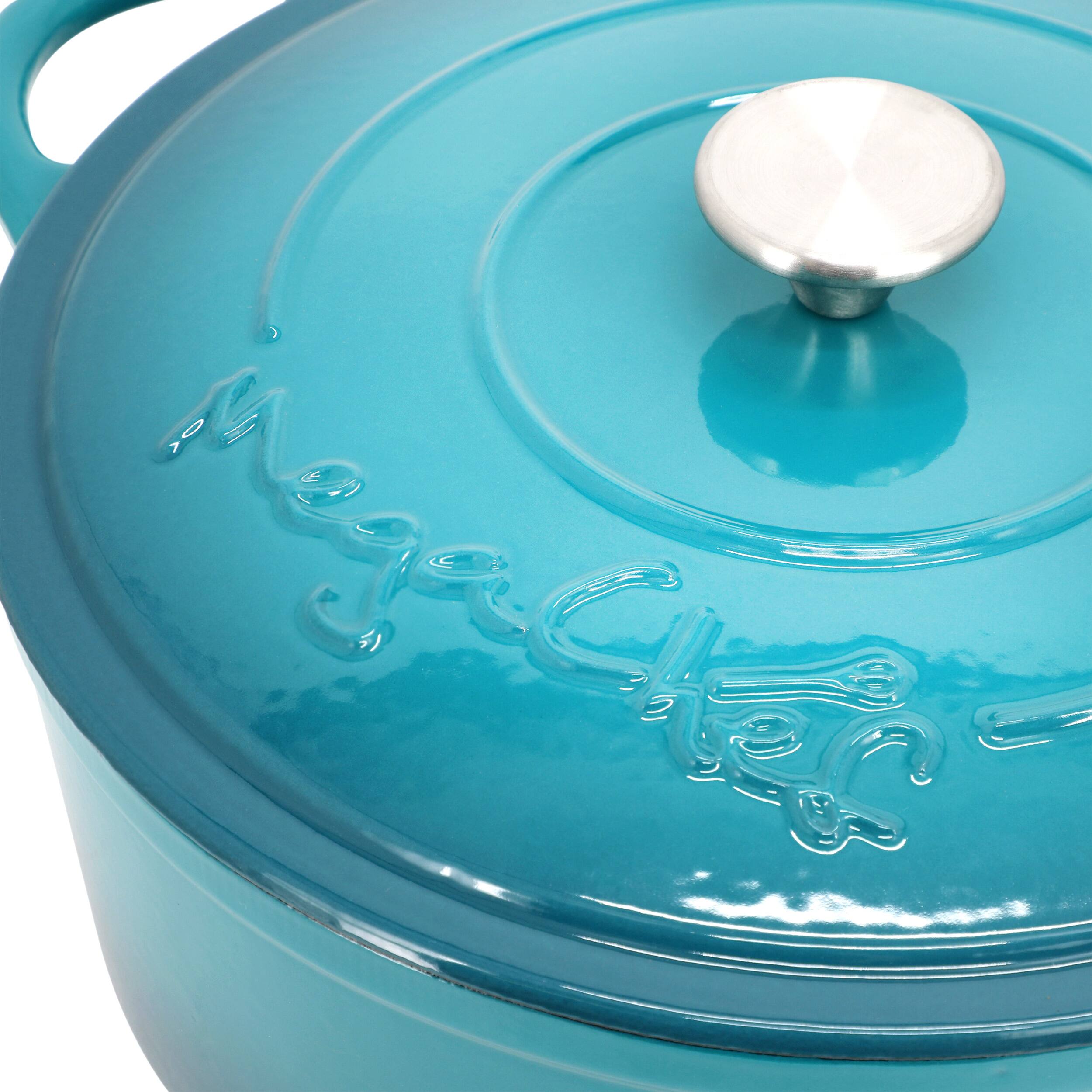 Alt View 3. MegaChef - MegaChef 6.35 Quart Round Enameled Cast Iron Dutch Oven with Self Basting Lid in Light Blue - Light Blue.