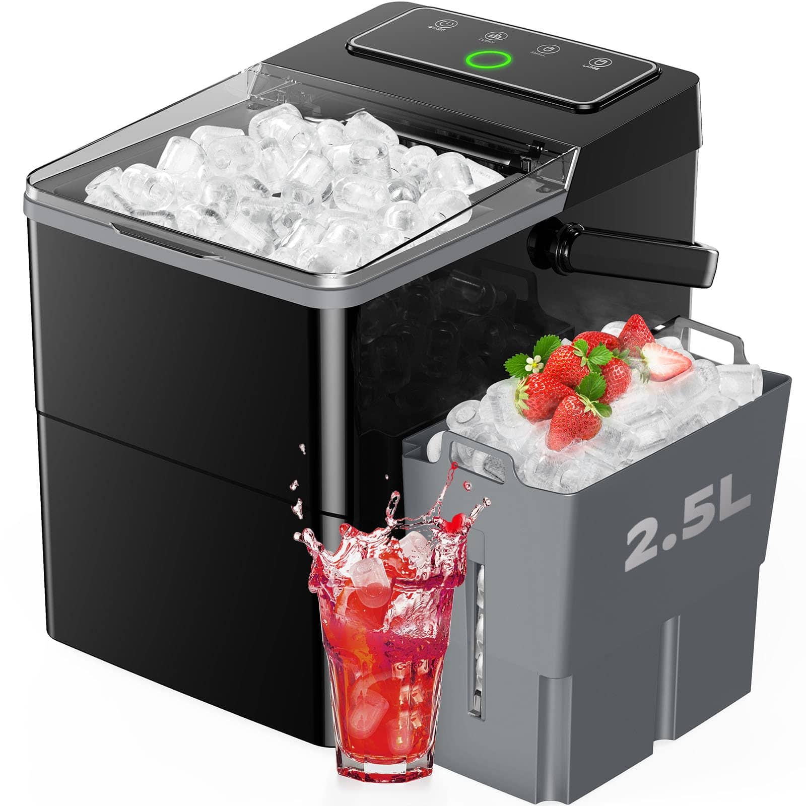 GlowWise - Countertop Ice Maker - 9 Cubes in 6 Mins, 2.5L Ice Basket & 1.8L Tank, Self-Cleaning, Smart Touch for Home/Office/RV - ‎Black