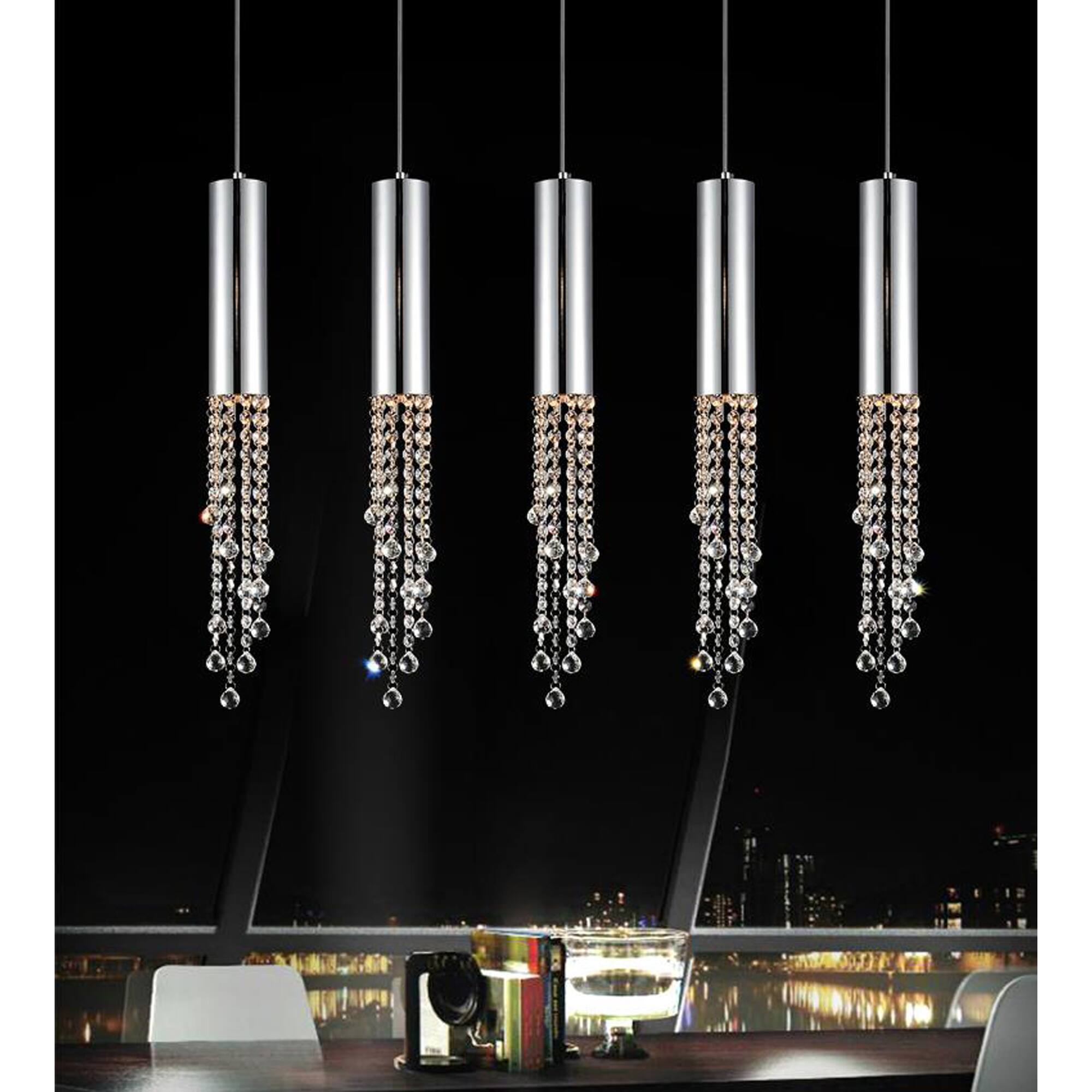 Back. CWI Lighting - Extended 5 Light Multi Light Pendant With Chrome Finish - Chrome.