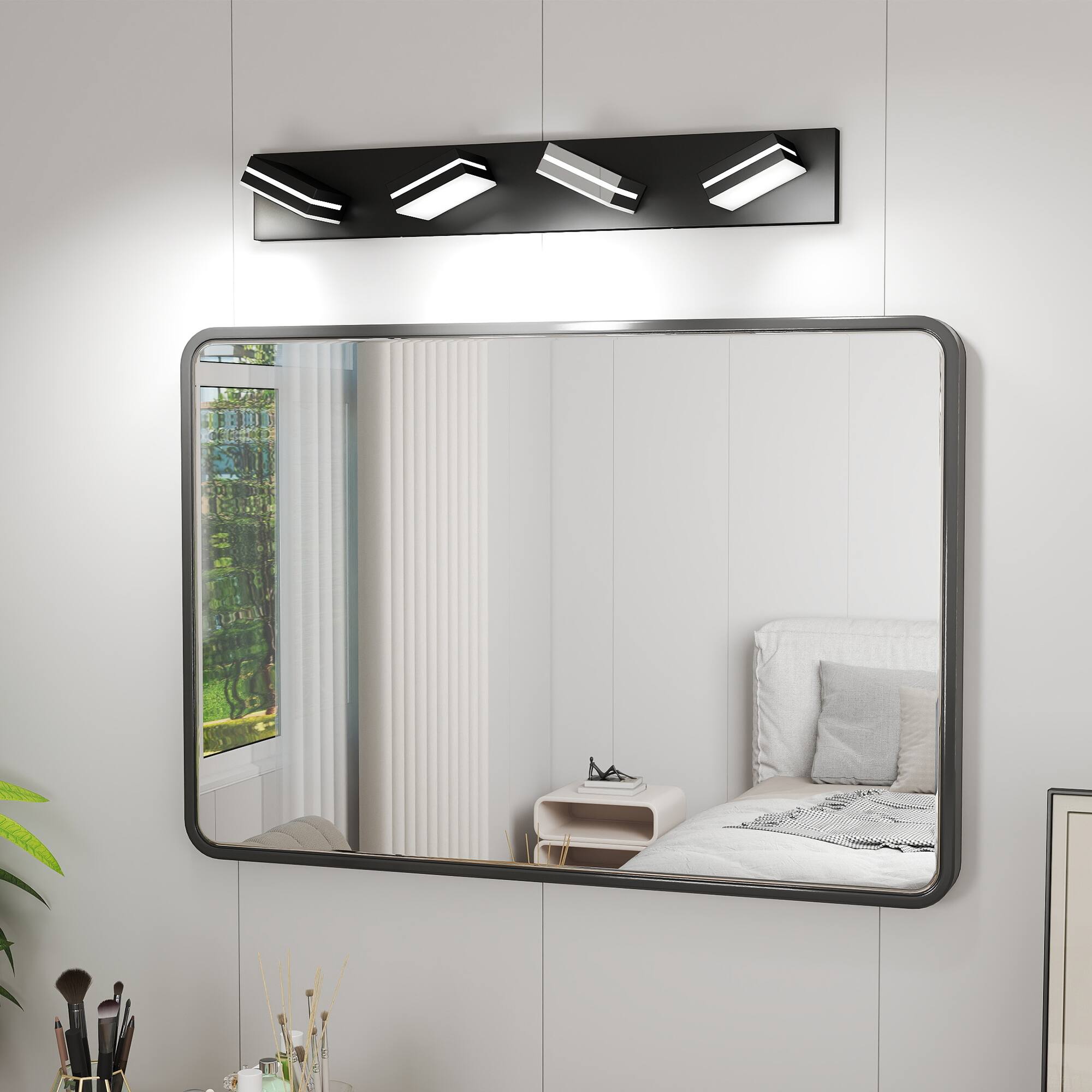 Back. HOMLUX - 29.92 in. 4 Lights Black LED Vanity Light Bar with Acrylic Shade.
