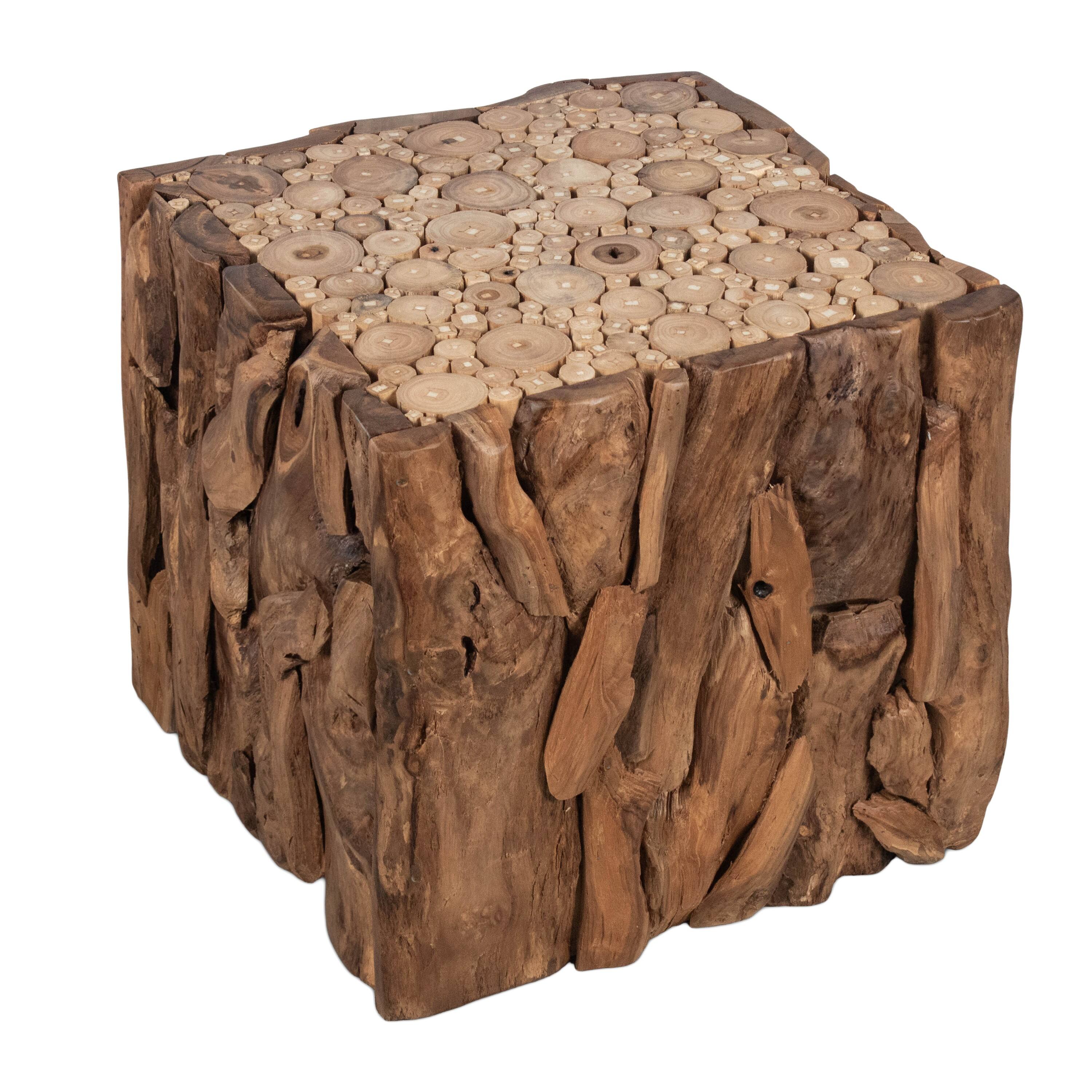 Front. Manhattan Lane - Zisa Teak Root Side End Table, Rustic Natural Brown Wood Bunching Cube, 17 Inch - Natural Brown.