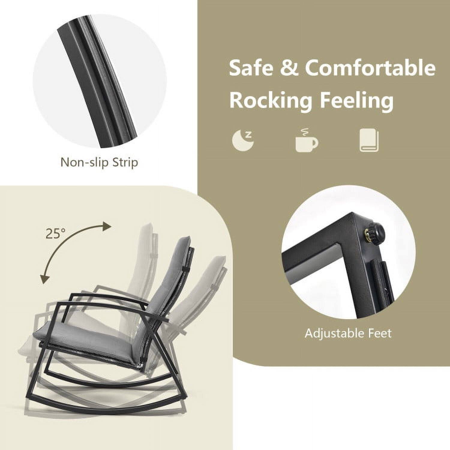 Safe & Comfortable Rocking Feeling

- Non-slip Strip
- 25° Adjustable Feet