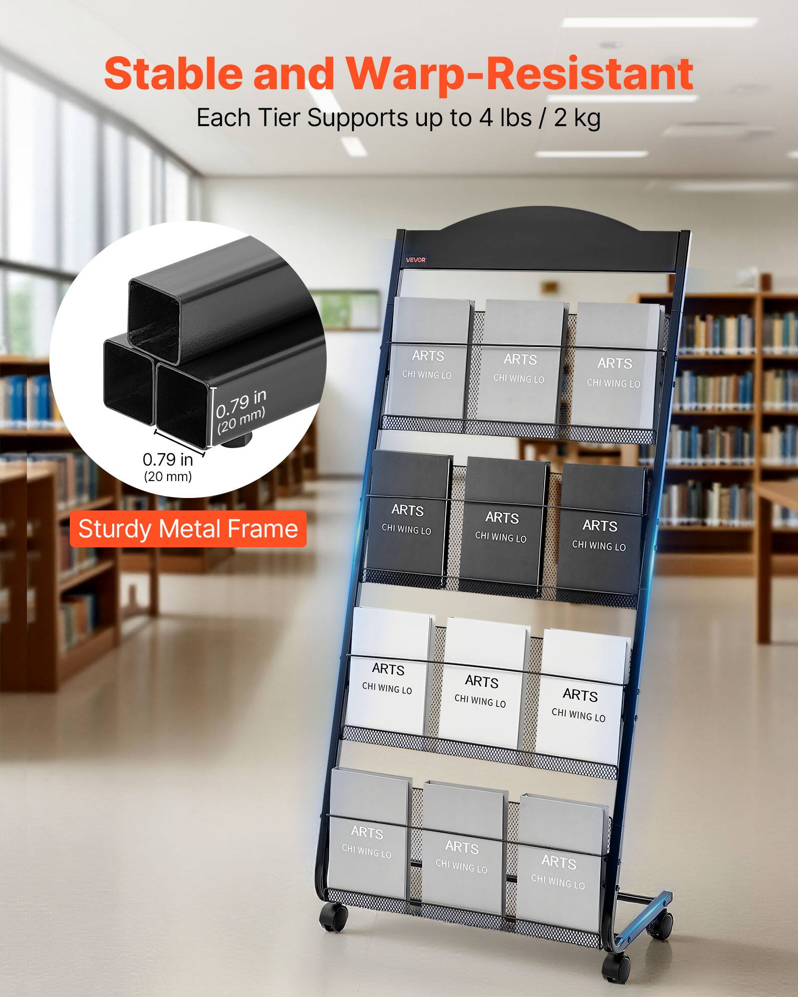 Stable and Warp-Resistant  
Each Tier Supports up to 4 lbs / 2 kg  

0.79 in (20 mm)  

Sturdy Metal Frame