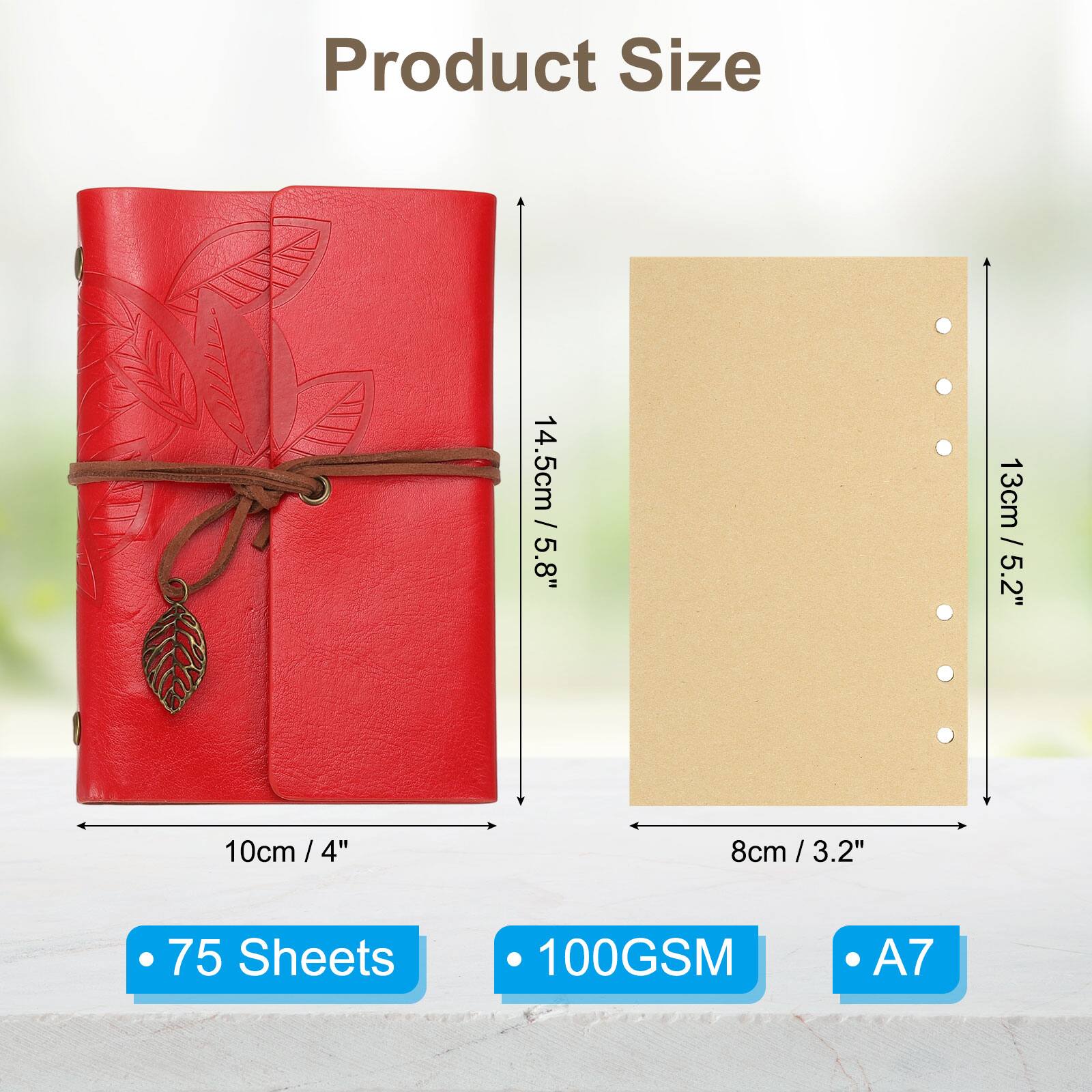 Product Size: 14.5cm / 5.8" x 10cm / 4"  
Paper Size: 13cm / 5.2" x 8cm / 3.2"  
75 Sheets  
100GSM  
A7