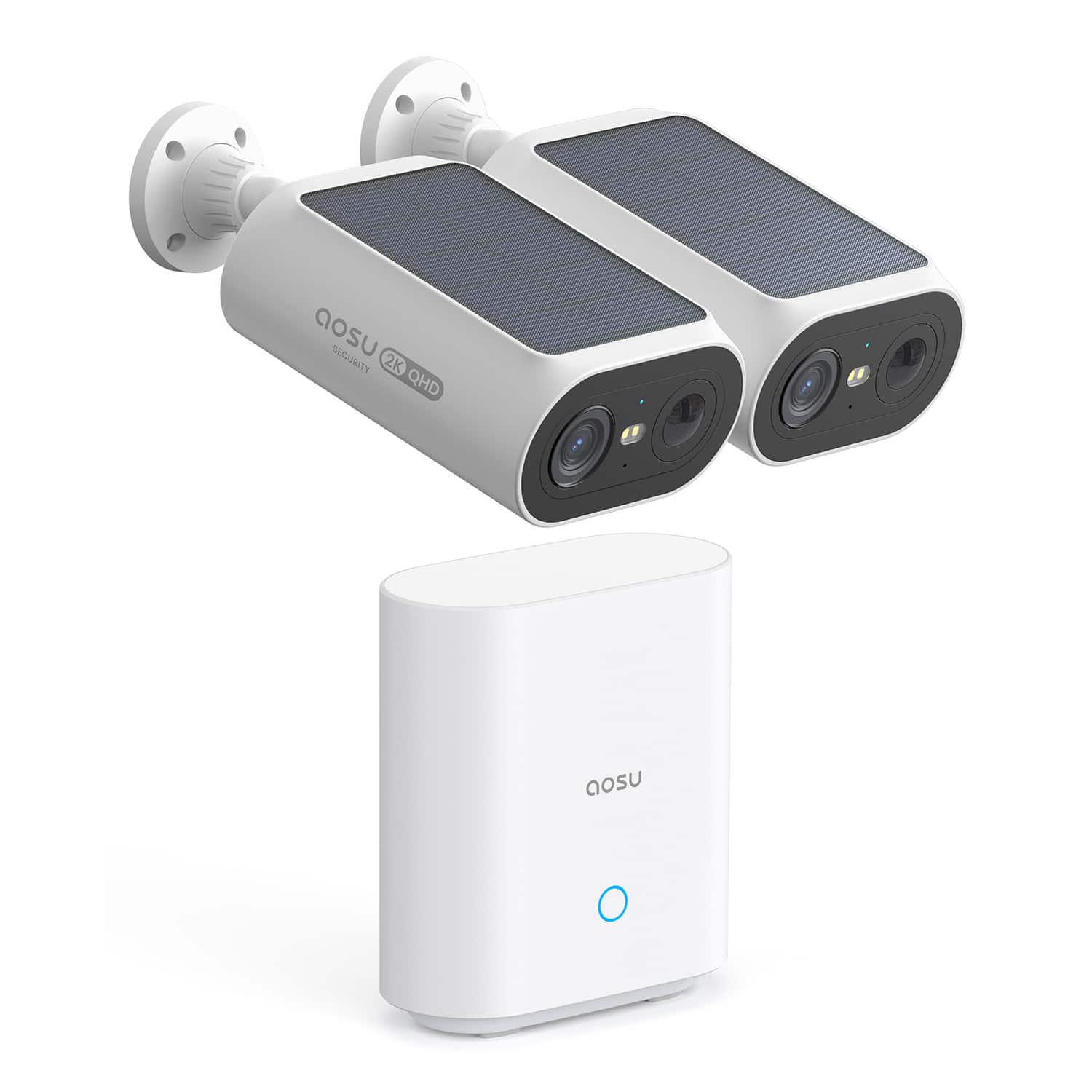 AOSU - C8E2DA11 2K QHD 3.0-MP Dual-Band Wi-Fi Quick-Install Outdoor AI-Smart Solar Camera Pro System with HomeBase - White