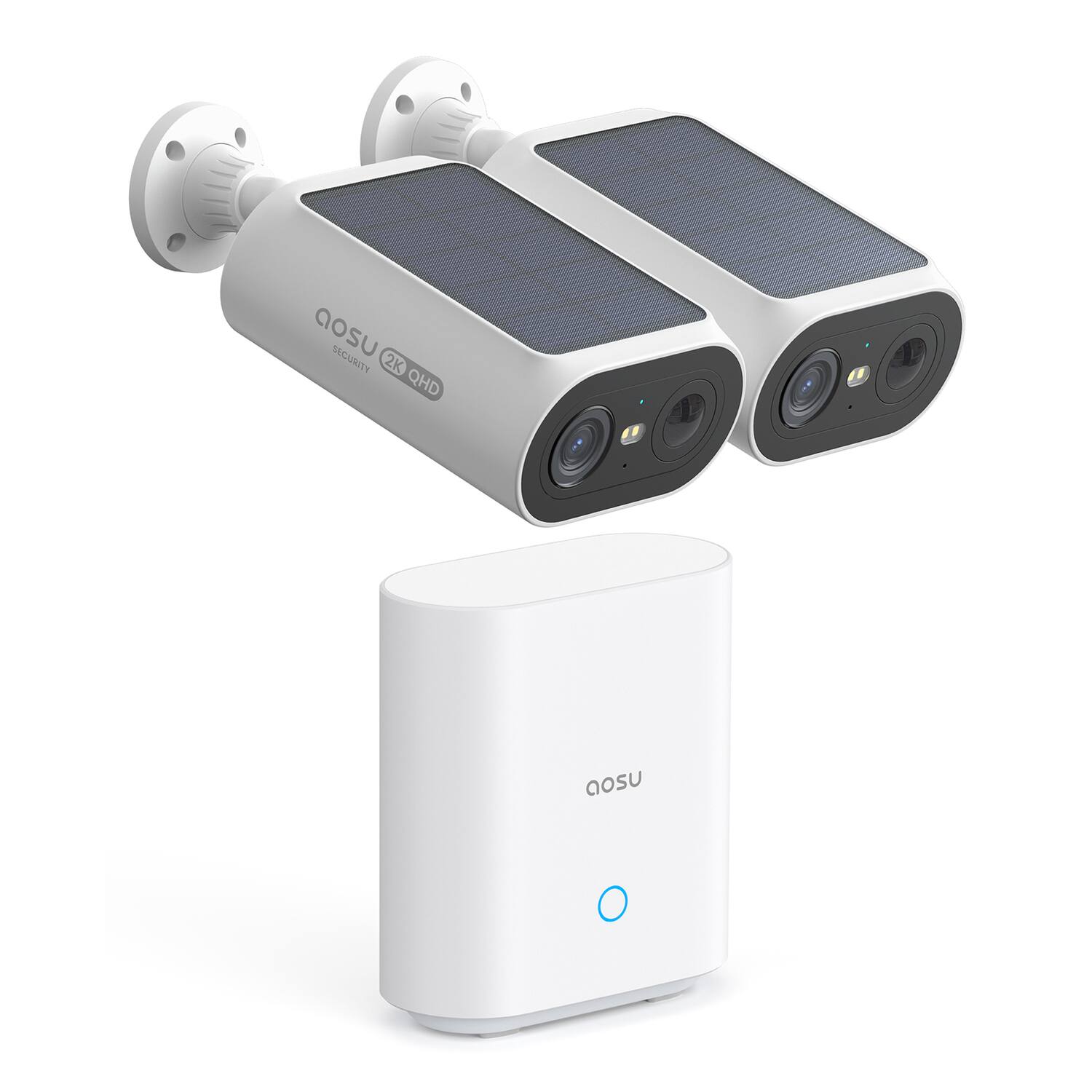 AOSU - C8E2DA11 2K QHD 3.0-MP Dual-Band Wi-Fi Quick-Install Outdoor AI-Smart Solar Camera Pro System with HomeBase - White