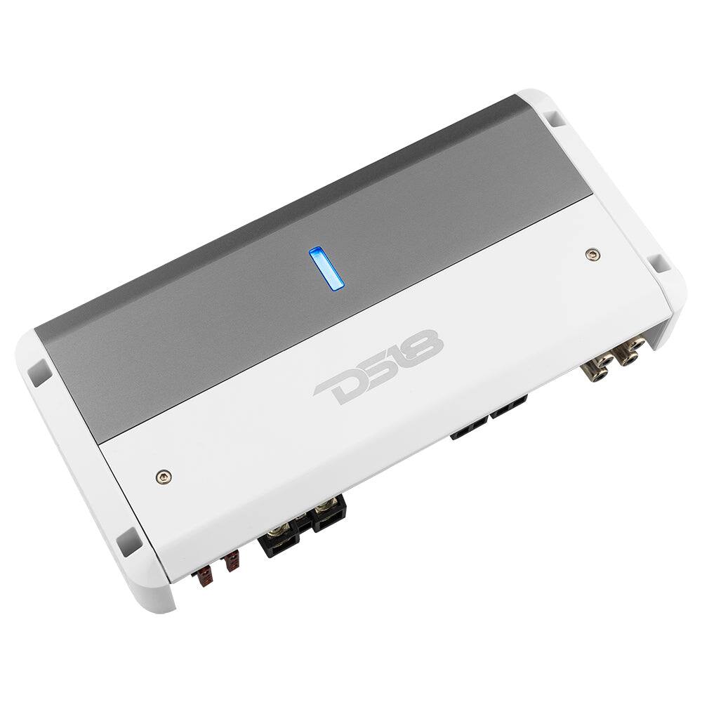 Angle. DS18 Audio - NXL-M 2-Channel Class D Car Amplifier with Marine Rating, 2 x 250W RMS at 4 Ohm - White/Silver.