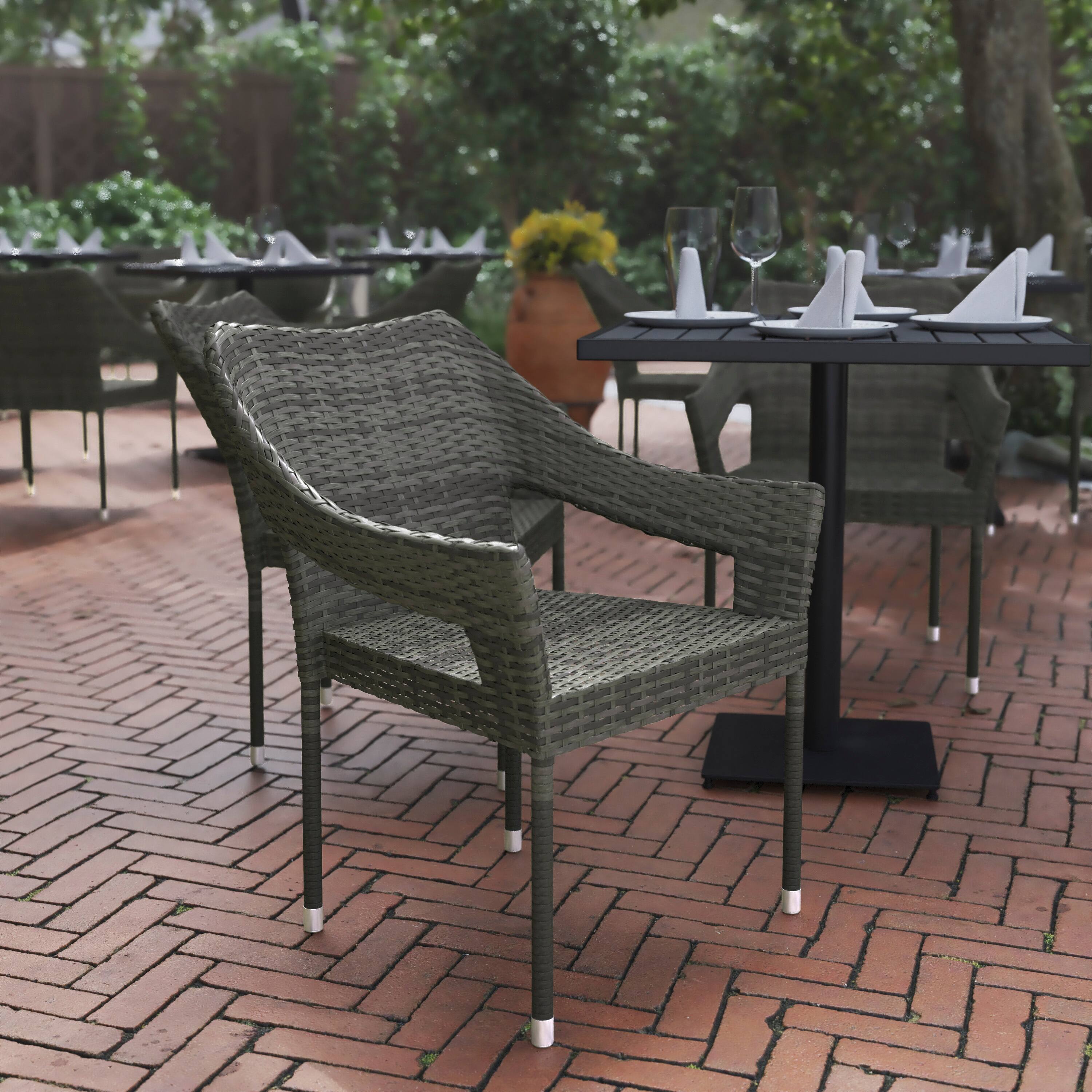 Alt View 2. Flash Furniture - Ethan Commercial Grade Stacking Patio Chair, All Weather PE Rattan Wicker Patio Dining Chair in Gray - Gray.