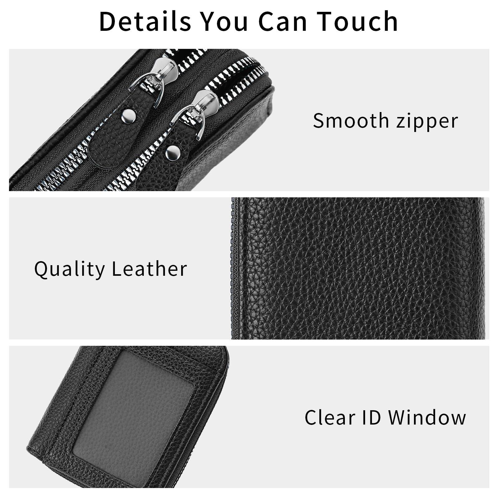 Alt View 1. Jadie Link - Credit Card Holder Wallet Rfid Blocking Leather Small Women Double Zipper Window Card Holder credit card wallet made - A-Black.