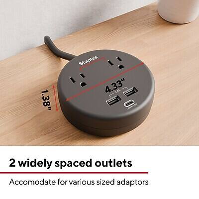 1.38" Staples 4.33" 2 widely spaced outlets Accommodate for various sized adaptors