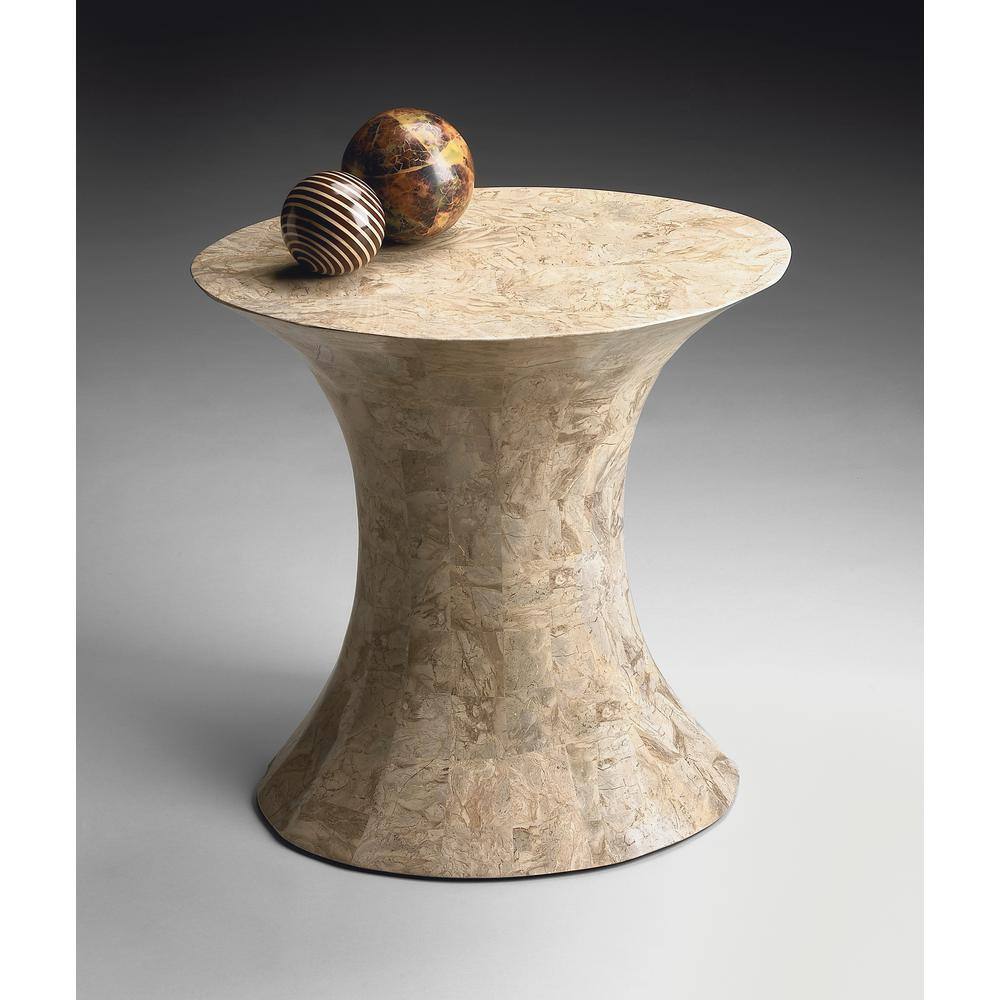 Back. Butler Specialty - Jaxon Oval Fossil Stone Side Table - Beige.