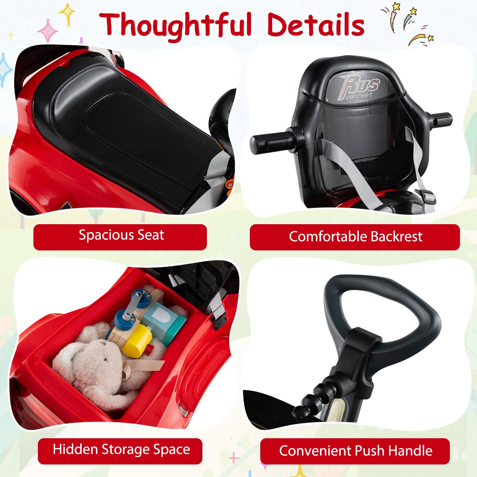 Thoughtful Details

- Spacious Seat
- Comfortable Backrest
- Hidden Storage Space
- Convenient Push Handle