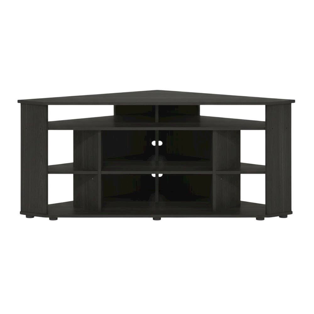 Alt View 3. FurniFact - Brown corner TV stand, up to 55 inches, solid wood, walnut veneer finish - Brown.
