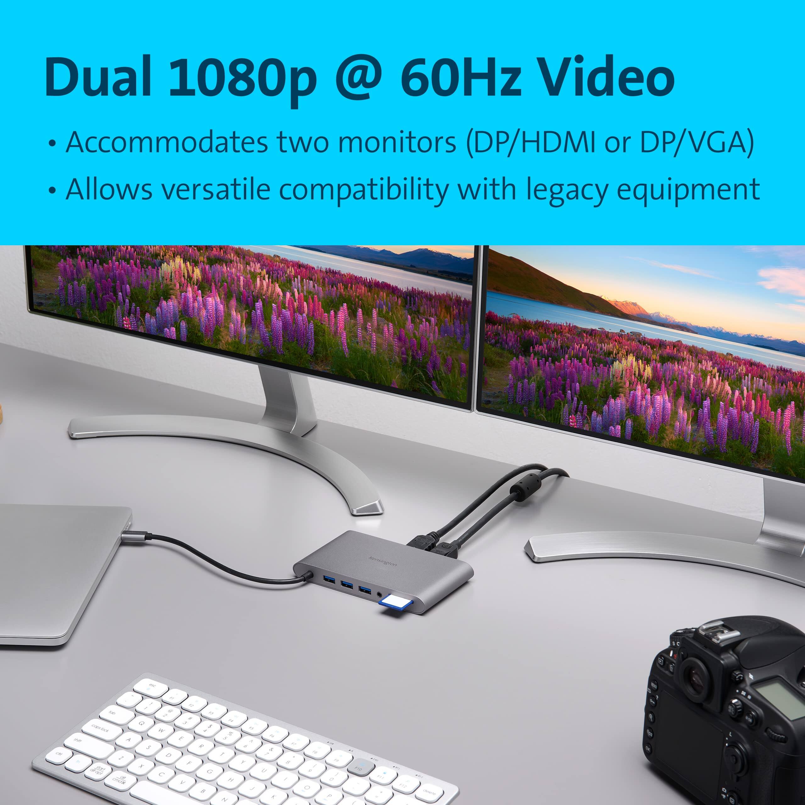 Dual 1080p @ 60Hz Video  
- Accommodates two monitors (DP/HDMI or DP/VGA)  
- Allows versatile compatibility with legacy equipment