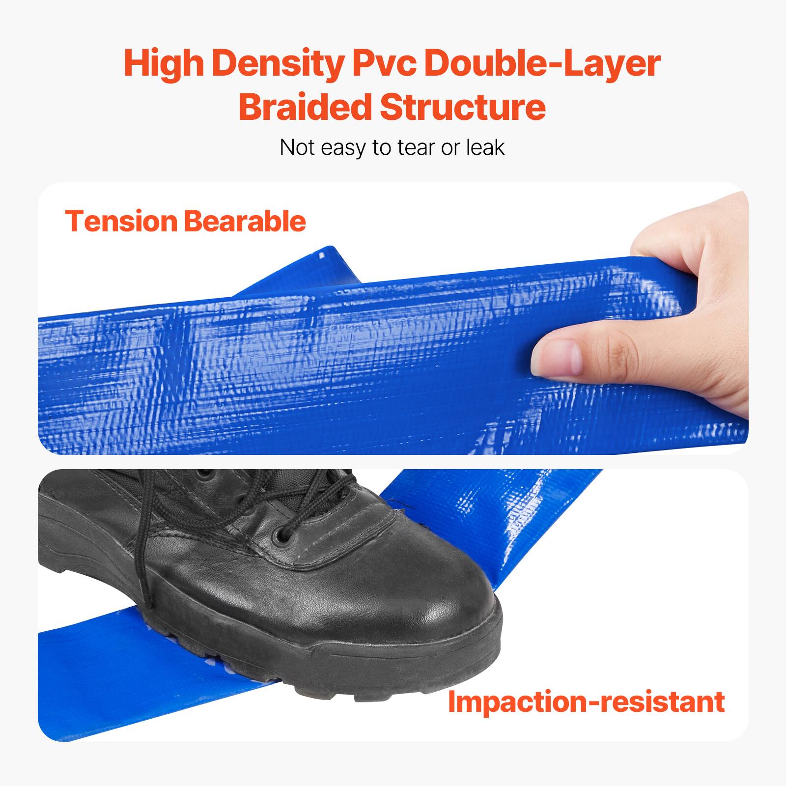 High Density Pvc Double-Layer Braided Structure  
Not easy to tear or leak  

Tension Bearable  

Impaction-resistant
