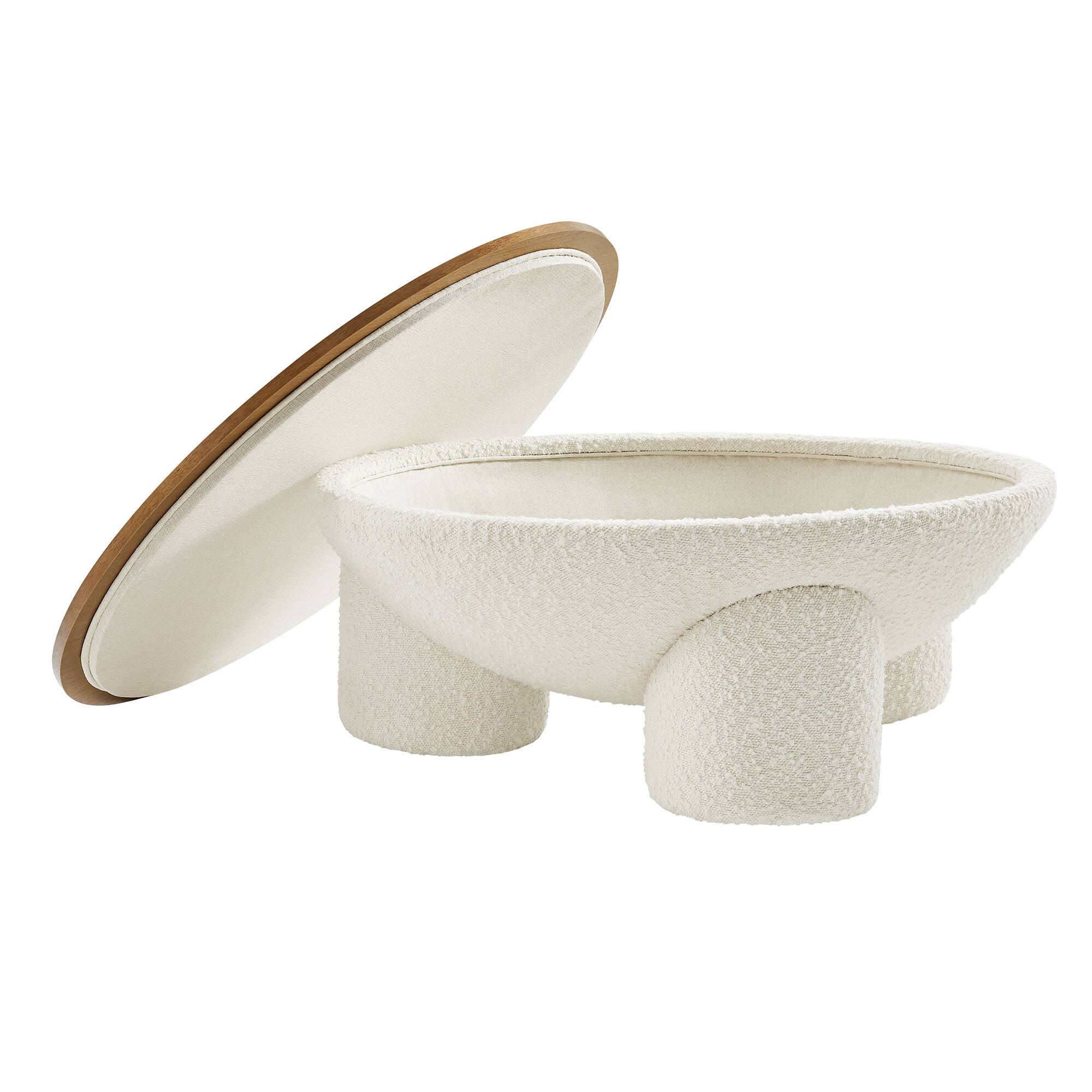 Alt View 4. Modway - Tridome Round Boucle Upholstered Storage Coffee Table by Modway - Natural Ivory.