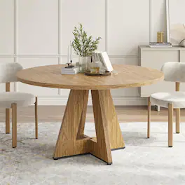 Boyel Living - 47" Round Dining Table for 4-7 People Modern Wood Kitchen Table with Sturdy Metal Base Easy Assembly - Walnut