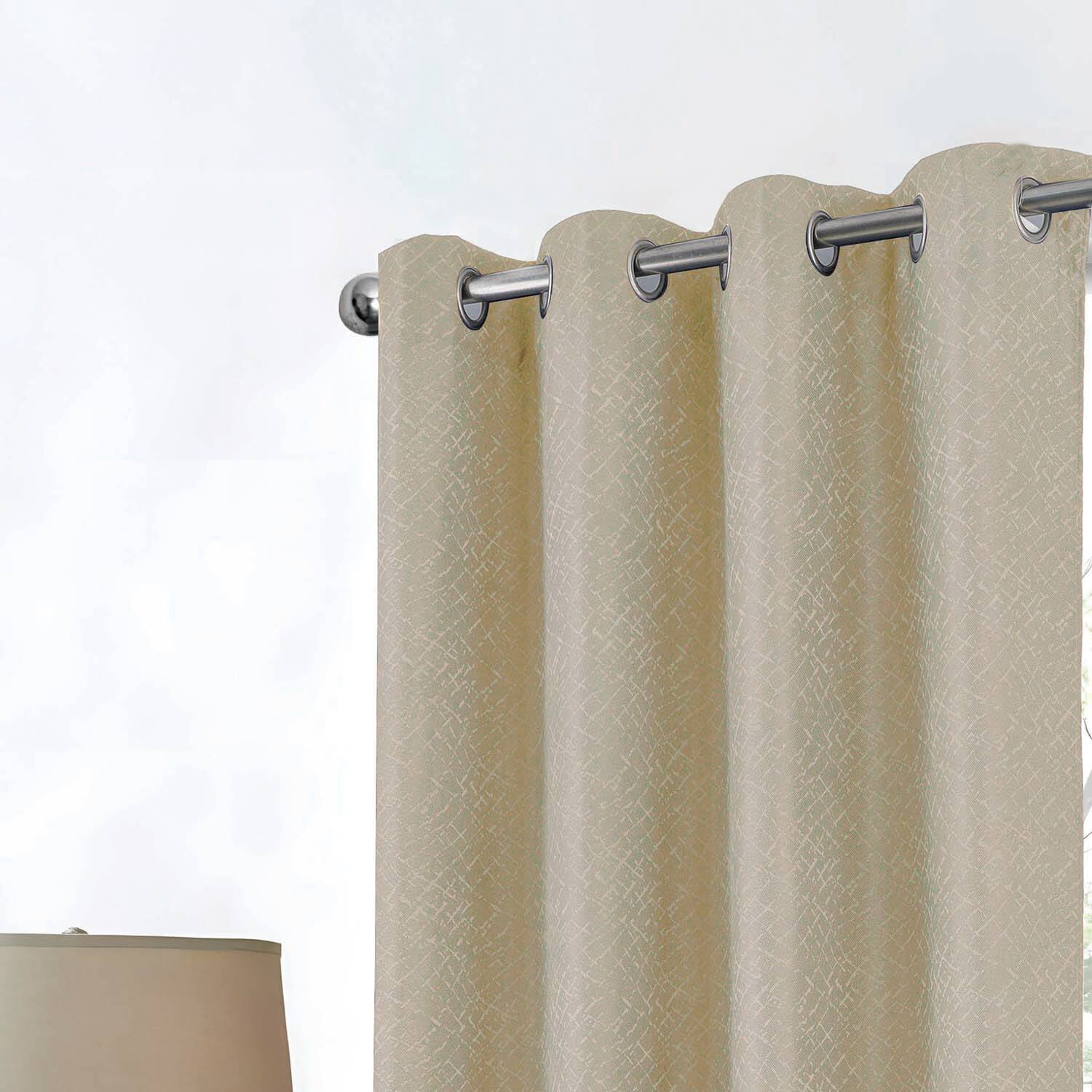 Left. RT Designers Collection - RT Designer Collection Cassi Shimmer Jacquard 2 Pack Grommet Curtain Panel Pair 36" x 84" Taupe - Taupe.