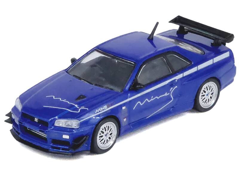 Angle. Inno Models - Nissan Skyline GT-R (R34) V-SPEC RHD (Right Hand Drive) Tuned by Mine's Blue Metallic 1/64 Diecast Model Car - Blue Metallic.