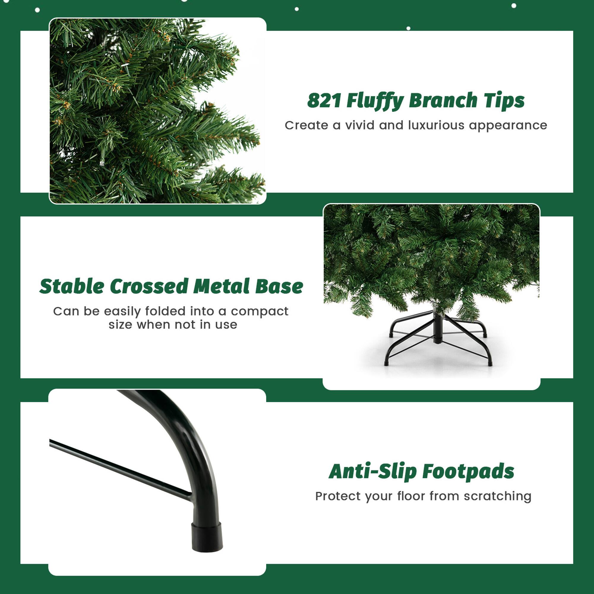 821 Fluffy Branch Tips  
Create a vivid and luxurious appearance  

Stable Crossed Metal Base  
Can be easily folded into a compact size when not in use  

Anti-Slip Footpads  
Protect your floor from scratching