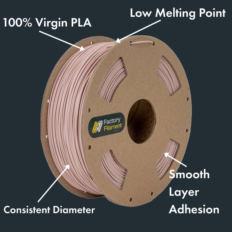 100% Virgin PLA  
Low Melting Point  
Consistent Diameter  
Smooth Layer Adhesion