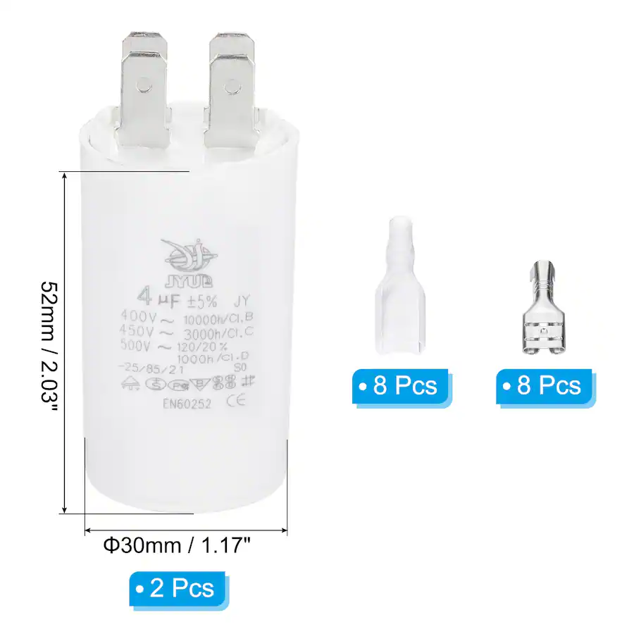 Unique Bargains 2pcs 4uF CBB60 Run Capacitor, AC 450V 4 Pin Double ...
